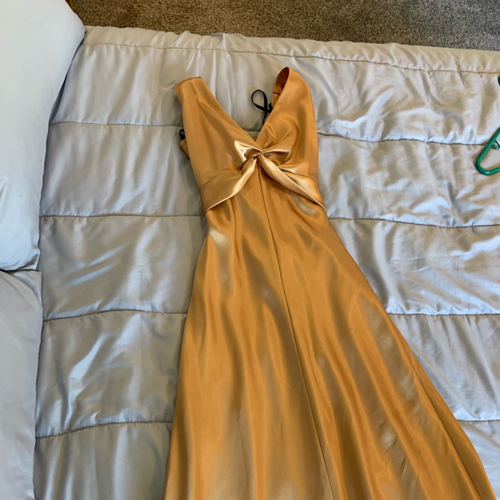 Gold silk body con dress